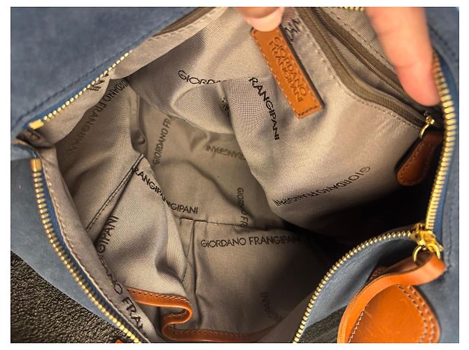 Autre Marque Borsa a spalla Giordano Frangipani in camoscio blu e pelle marrone - vista 5