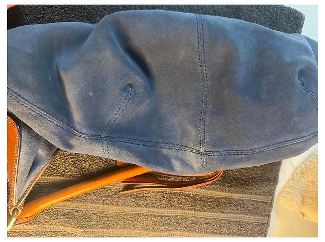 Autre Marque Borsa a spalla Giordano Frangipani in camoscio blu e pelle marrone - vista 6