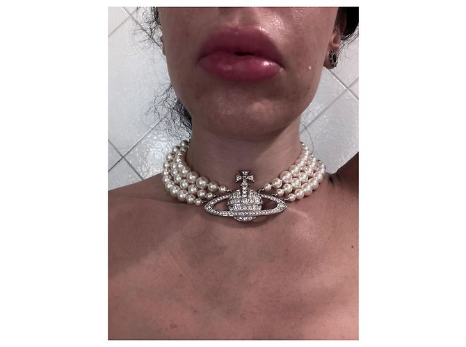 Collana Vivienne Westwood "Orb" con perle e cristalli Argento Bianco - vista 10