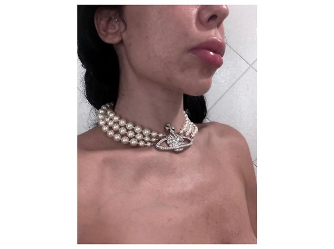 Collana Vivienne Westwood "Orb" con perle e cristalli Argento Bianco - vista 11