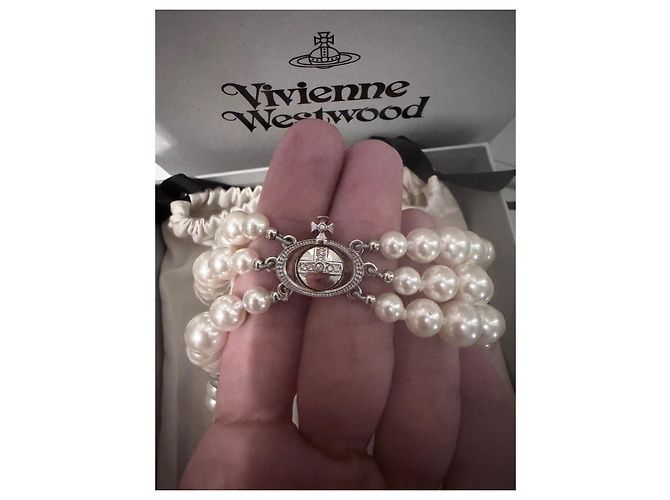 Collana Vivienne Westwood "Orb" con perle e cristalli Argento Bianco - vista 12