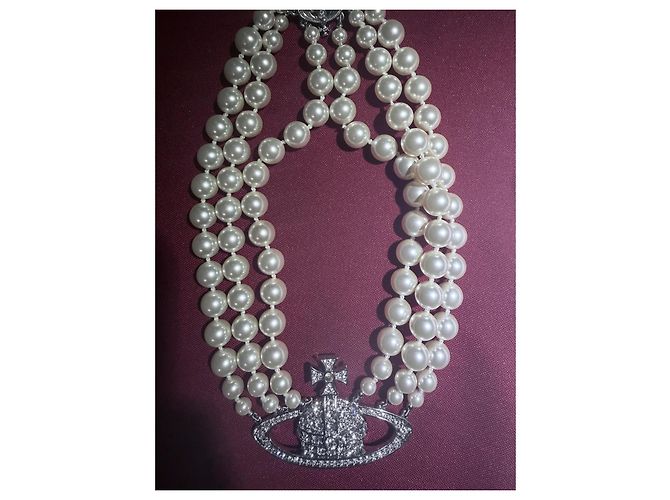 Collana Vivienne Westwood "Orb" con perle e cristalli Argento Bianco - vista 14