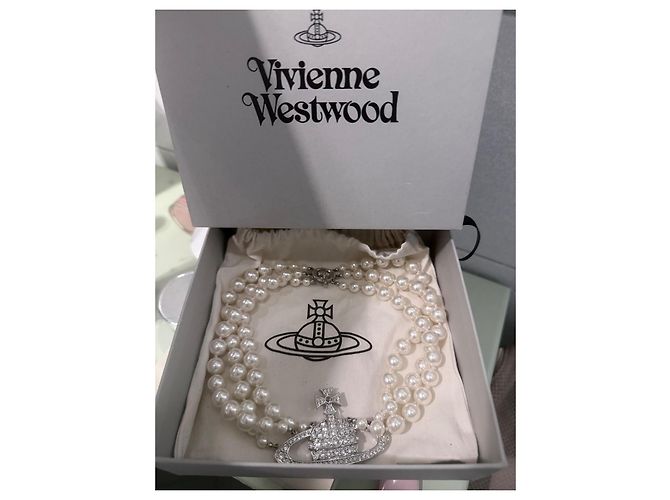 Collana Vivienne Westwood "Orb" con perle e cristalli Argento Bianco - vista 15