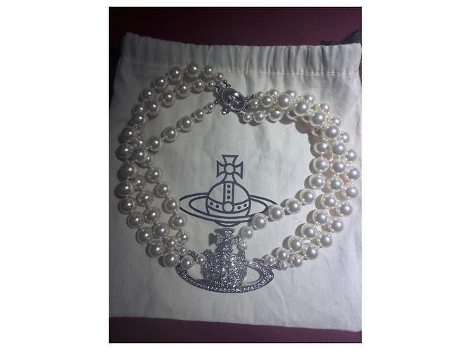 Collana Vivienne Westwood "Orb" con perle e cristalli Argento Bianco - vista 2