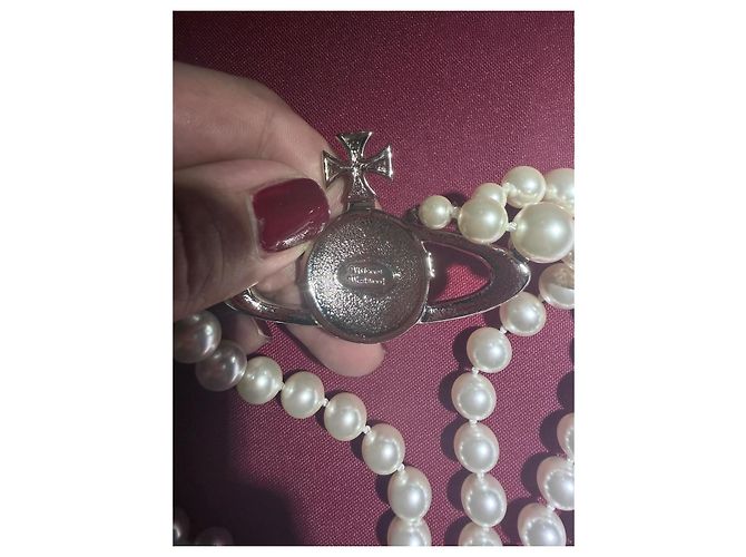 Collana Vivienne Westwood "Orb" con perle e cristalli Argento Bianco - vista 3