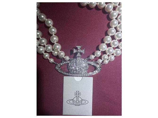 Collana Vivienne Westwood "Orb" con perle e cristalli Argento Bianco - vista 4