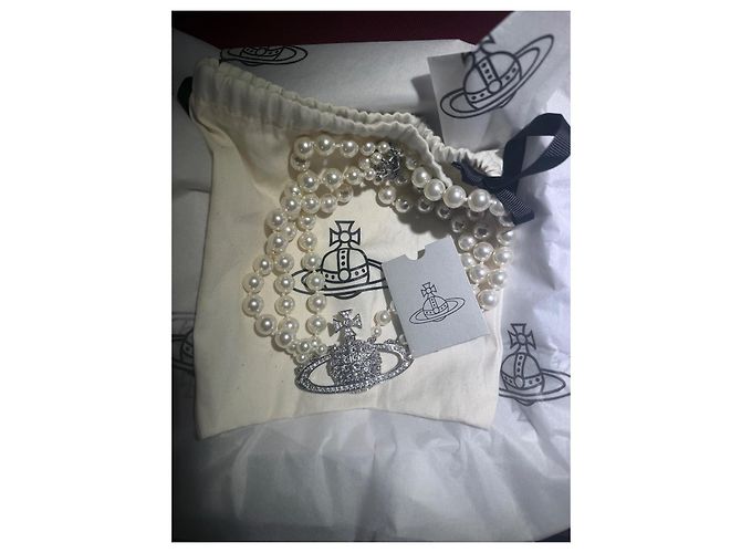 Collana Vivienne Westwood "Orb" con perle e cristalli Argento Bianco - vista 6
