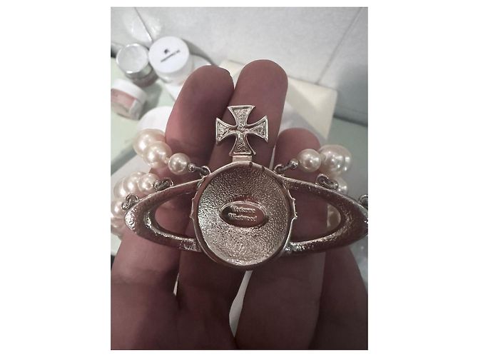 Collana Vivienne Westwood "Orb" con perle e cristalli Argento Bianco - vista 9