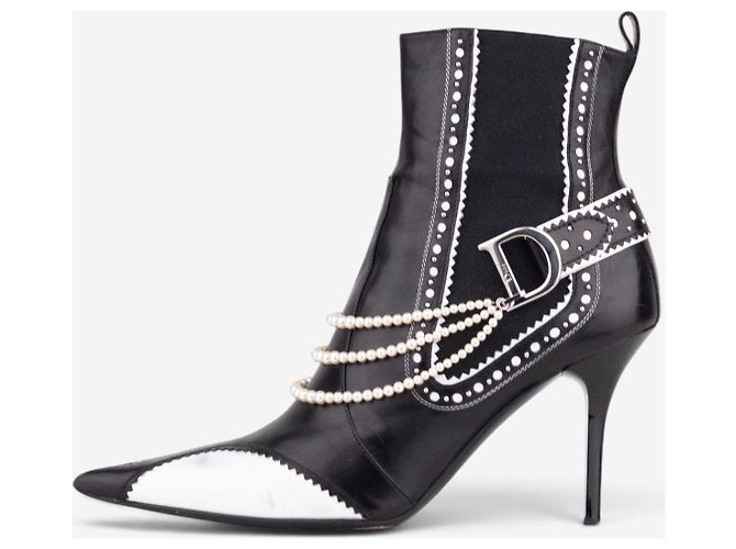 Botines de tacón Chelsea Dior by Galliano SS04 ‘D´Trick’ con banda de perlas Negro - vista 5