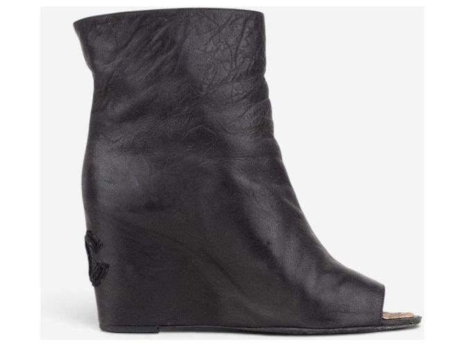 Bottines à talons compensés et bout ouvert avec logo Chanel by Karl Lagerfeld années 2010 Noir - vue 4