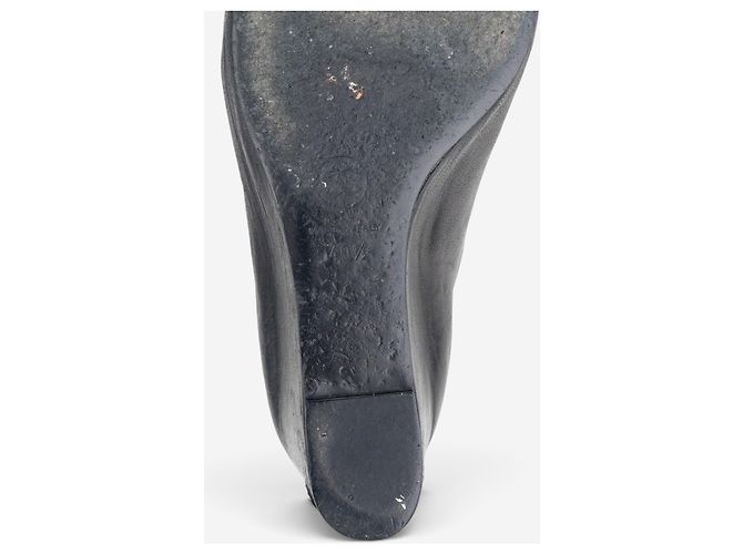 Bottines à talons compensés et bout ouvert avec logo Chanel by Karl Lagerfeld années 2010 Noir - vue 9