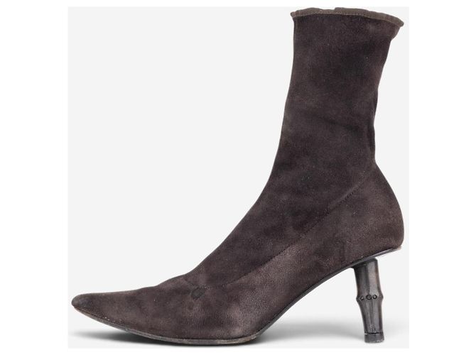 Bamboo Botines de ante con tacón de bambú Gucci by Tom Ford SS02 Castaño - vista 3