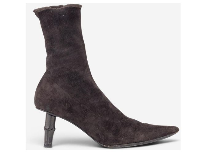 Bamboo Botines de ante con tacón de bambú Gucci by Tom Ford SS02 Castaño - vista 4