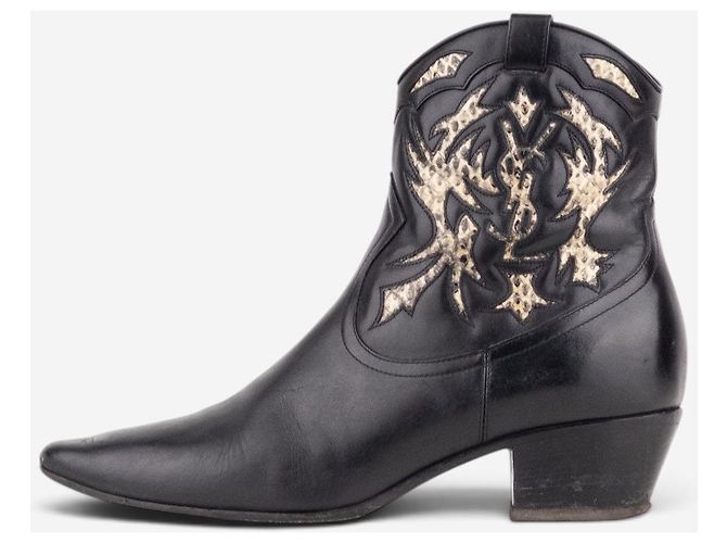 Autre Marque Saint Laurent by Anthony Vaccarello SS17 Python Western Cowboy Ankle Boots Black - view 3