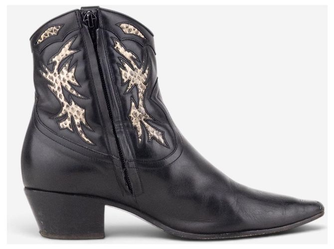 Autre Marque Saint Laurent by Anthony Vaccarello SS17 Python Western Cowboy Ankle Boots Black - view 4