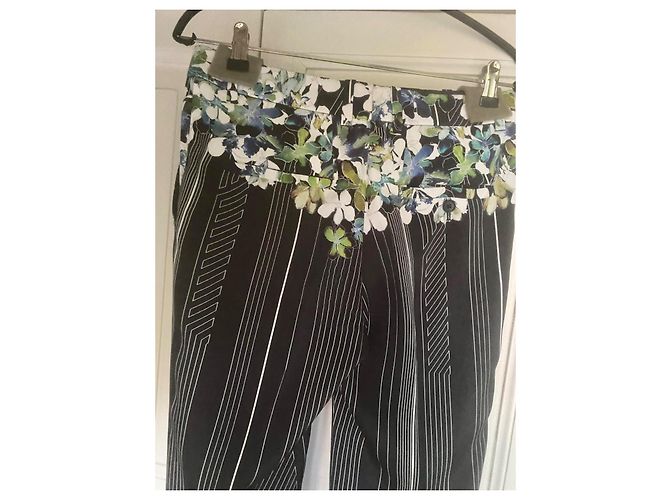 3.1 Phillip Lim Pantalones a Rayas con Estampado Floral Negro Blanco Azul Verde - vista 3