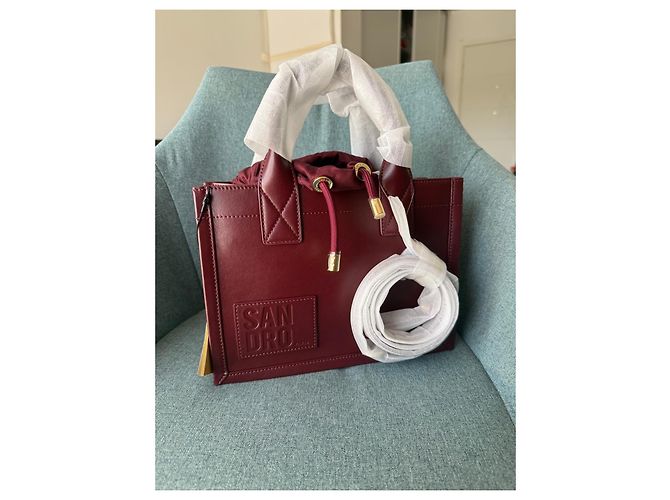 Sandro Bordeaux Leather Tote Bag with Drawstring Dark red - view 2