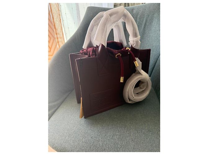 Sandro Bordeaux Leather Tote Bag with Drawstring Dark red - view 3