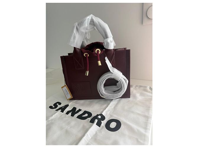 Sandro Bordeaux Leather Tote Bag with Drawstring Dark red - view 4
