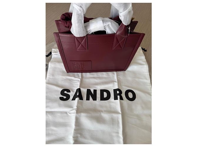 Sandro Bordeaux Leather Tote Bag with Drawstring Dark red - view 5