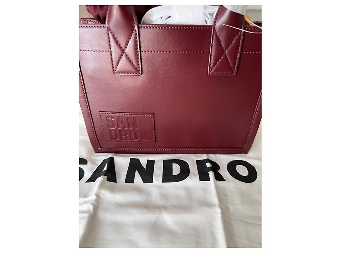 Sandro Bordeaux Leather Tote Bag with Drawstring Dark red - view 6