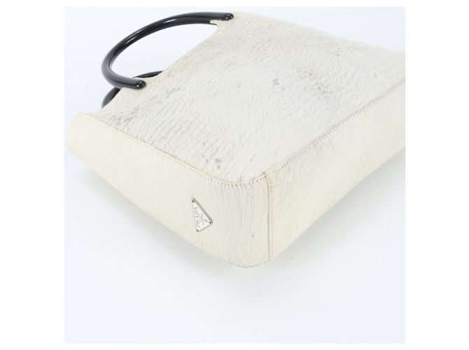 Borsa Tote in pelle di vitello Prada con logo triangolare Bianco - vista 5