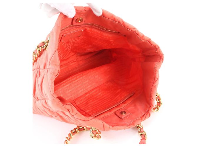 Tote Prada Tessuto Nylon Leder Tasche mit Dreiecks-Logo Pink - Ansicht 7