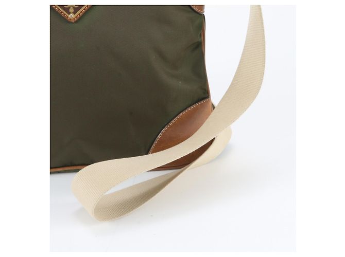 Bolsa de ombro em couro e nylon Tessuto com logo triangular Prada Caqui - vista 2