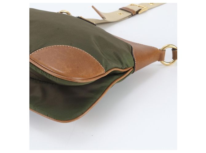 Bolsa de ombro em couro e nylon Tessuto com logo triangular Prada Caqui - vista 4