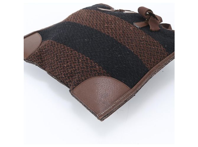 Prada Triangle Logo Leder Tweed Tote Bag Braun Schwarz - Ansicht 4