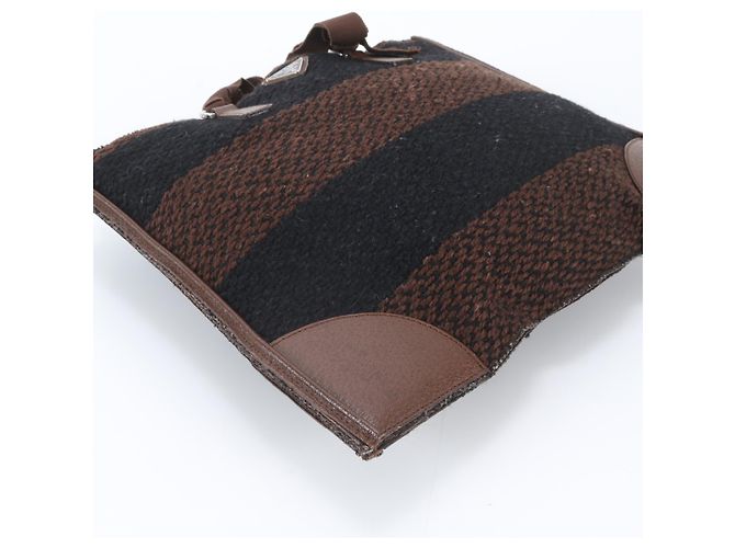 Prada Triangle Logo Leder Tweed Tote Bag Braun Schwarz - Ansicht 5