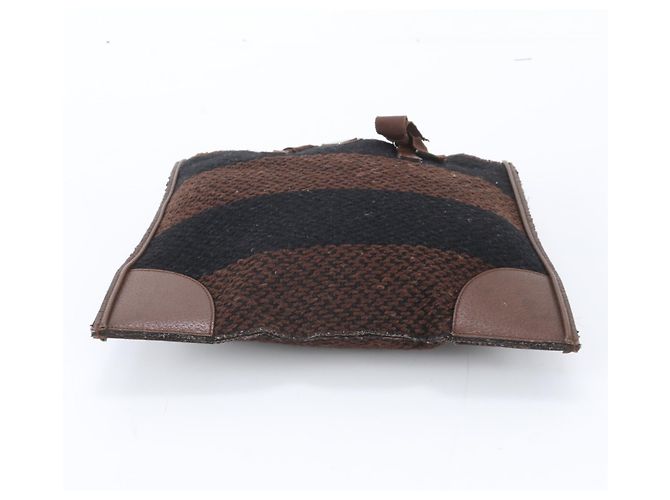 Prada Triangle Logo Leder Tweed Tote Bag Braun Schwarz - Ansicht 6