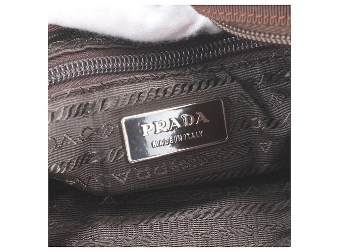 Prada Triangle Logo Leder Tweed Tote Bag Braun Schwarz - Ansicht 8