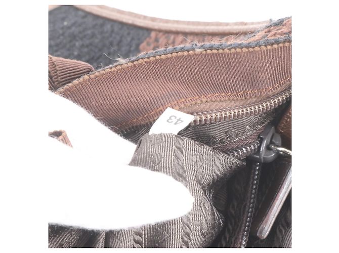 Prada Triangle Logo Leder Tweed Tote Bag Braun Schwarz - Ansicht 9