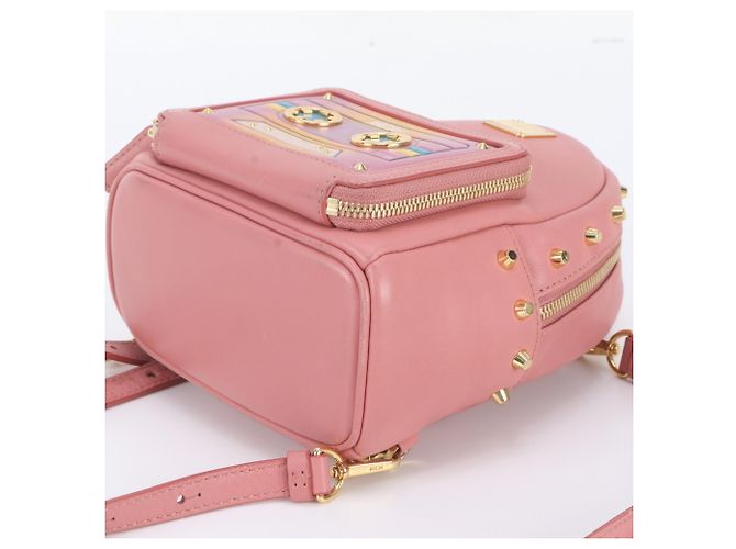 Zaino e Borsa a Tracolla in Pelle Borchiata MCM Cassette Rosa - vista 4