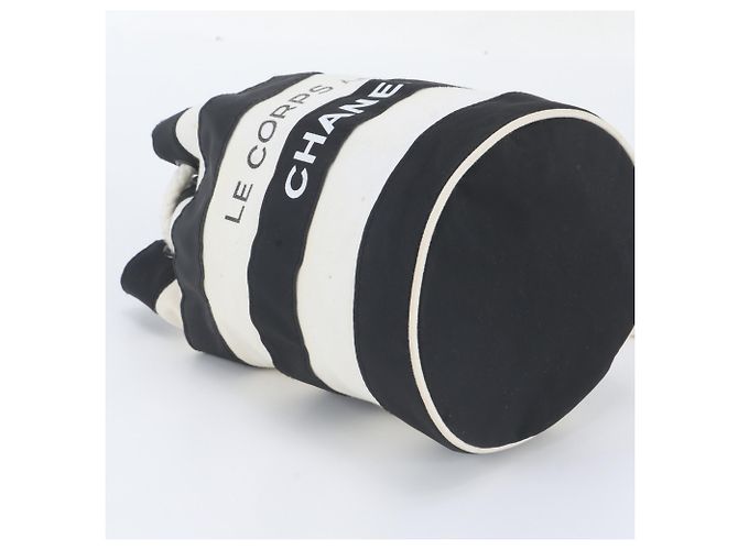Borsa a tracolla a righe Chanel Nero Bianco - vista 4