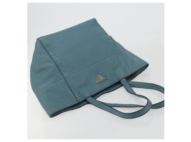 PRADA Sac Tote en cuir bleu clair ton or - vue 6
