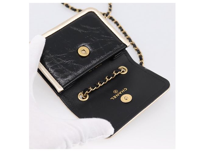 CHANEL Chain Shoulder Pouch Matelasse Leather Black Gold CC - vista 10