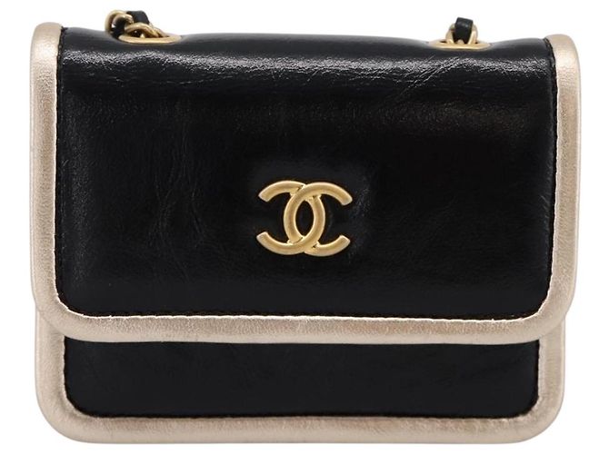 CHANEL Chain Shoulder Pouch Matelasse Leather Black Gold CC - vista 13
