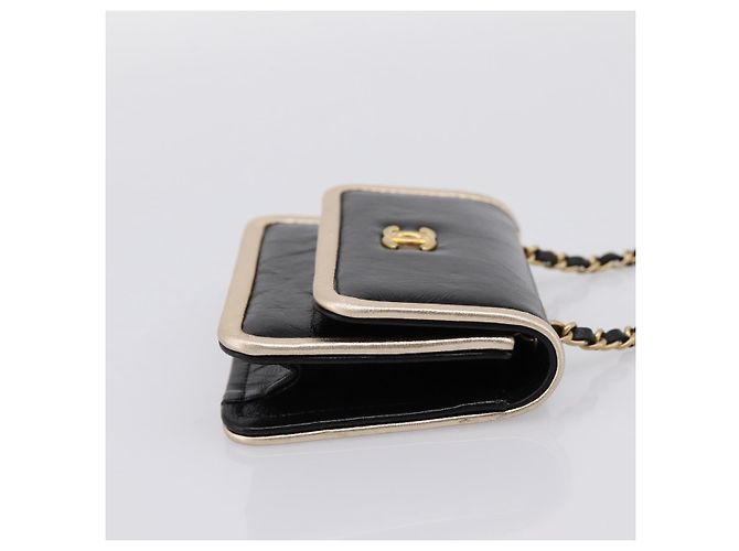 CHANEL Chain Shoulder Pouch Matelasse Leather Black Gold CC - vista 4