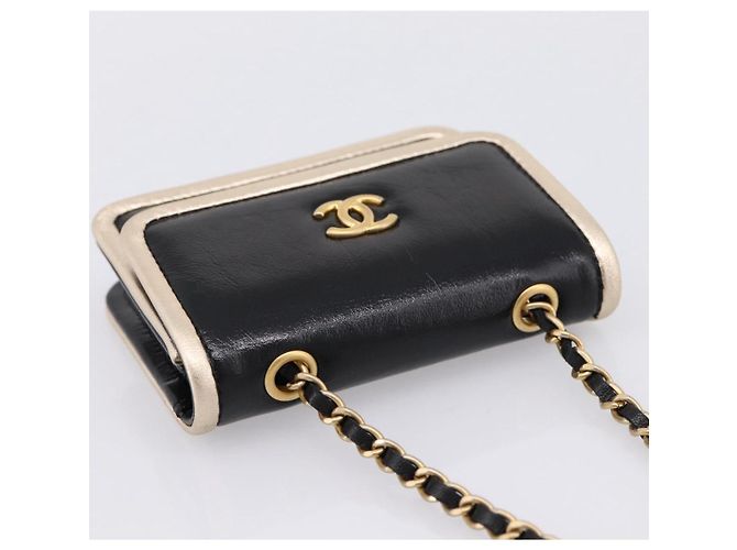 CHANEL Chain Shoulder Pouch Matelasse Leather Black Gold CC - vista 6