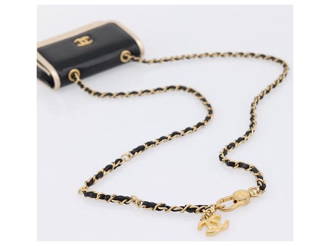 CHANEL Chain Shoulder Pouch Matelasse Leather Black Gold CC - vista 7