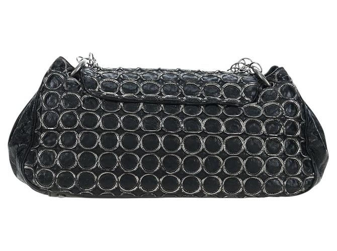 CHANEL Chain Shoulder Bag Patent Black Silver CC - vista 2