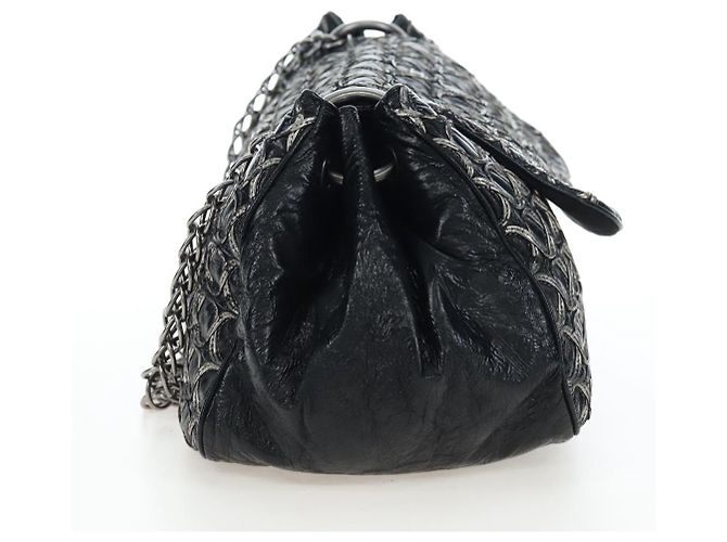 CHANEL Chain Shoulder Bag Patent Black Silver CC - vista 3