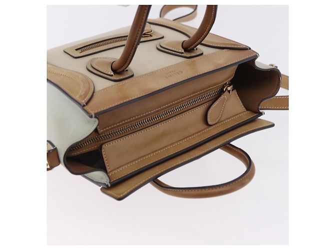 Céline CELINE Luggage Nano Hand Bag Leather Suede 2way Beige Gold - vista 7