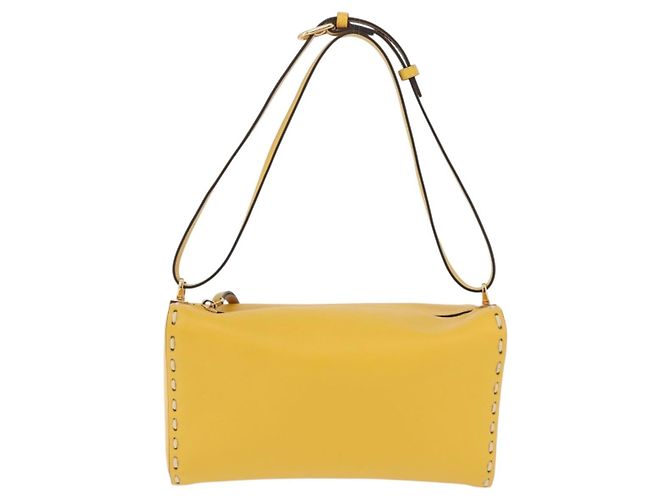 FENDI Celeria Triangle Shoulder Bag Leather Yellow Gold Tone 8BS053 - vista 13