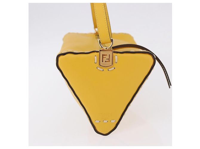FENDI Celeria Triangle Shoulder Bag Leather Yellow Gold Tone 8BS053 - vista 4