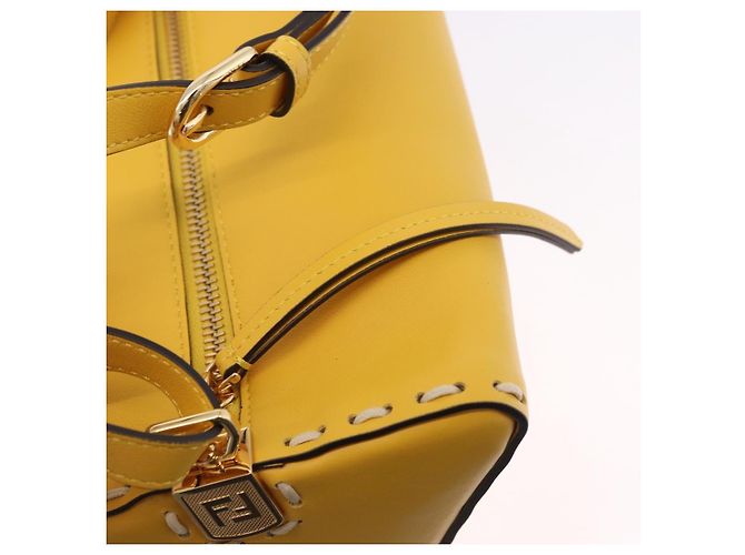 FENDI Celeria Triangle Shoulder Bag Leather Yellow Gold Tone 8BS053 - vista 9