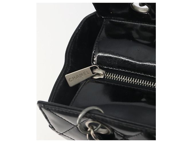 CHANEL Matelasse Chain Shoulder Bag Patent Leather Black Silver CC - vista 10