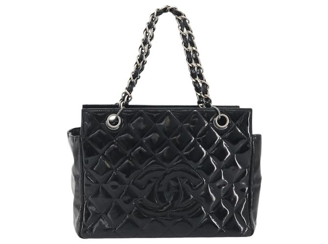 CHANEL Matelasse Chain Shoulder Bag Patent Leather Black Silver CC - vista 13